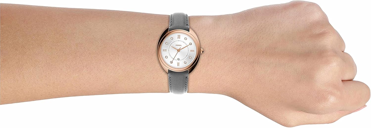 Rose Gold Grey Quartz Stainless Steel and Eco-Leather Three-Hand Watch L4093