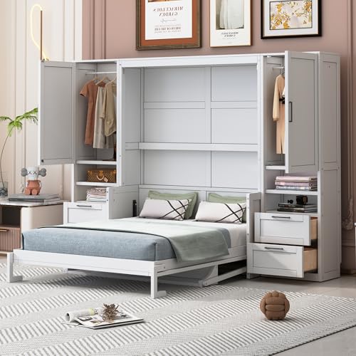 Gray Queen Size Murphy Bed with Desk M925