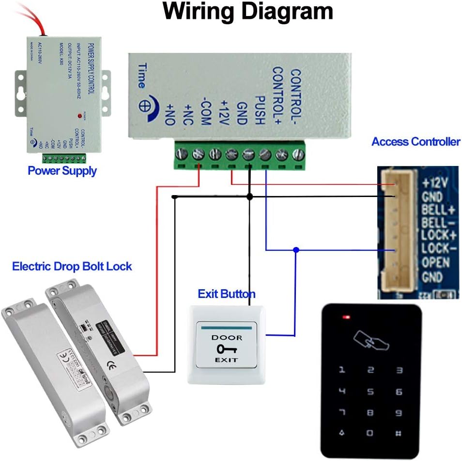 RFID Access Control Keypad 125KHz with DC12V Electric Lock, 3A Power Supply, Exit Button, 10pcs ID Key Cards T333