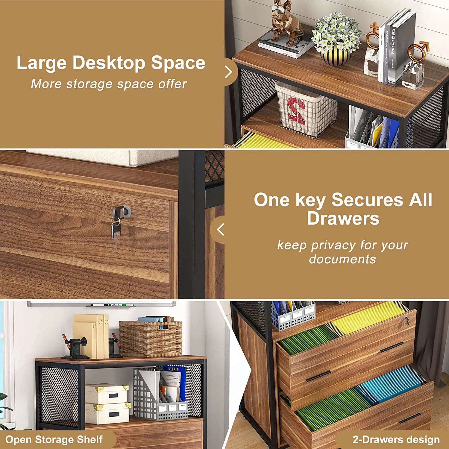 2-Drawer Lateral File Cabinet with Lock (Walnut) T254