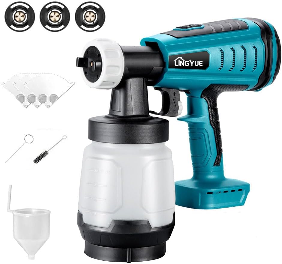 Cordless Paint Sprayer for 18V Battery, 3 Copper Nozzles, HVLP Spray Gun B9048