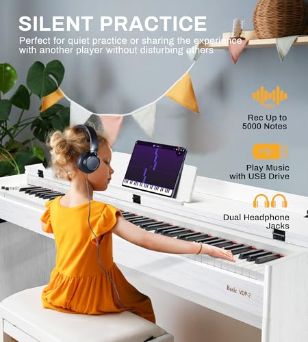 White 88 Keys Weighted Hammer Action Digital Piano Keyboard with Furniture Stand D363792