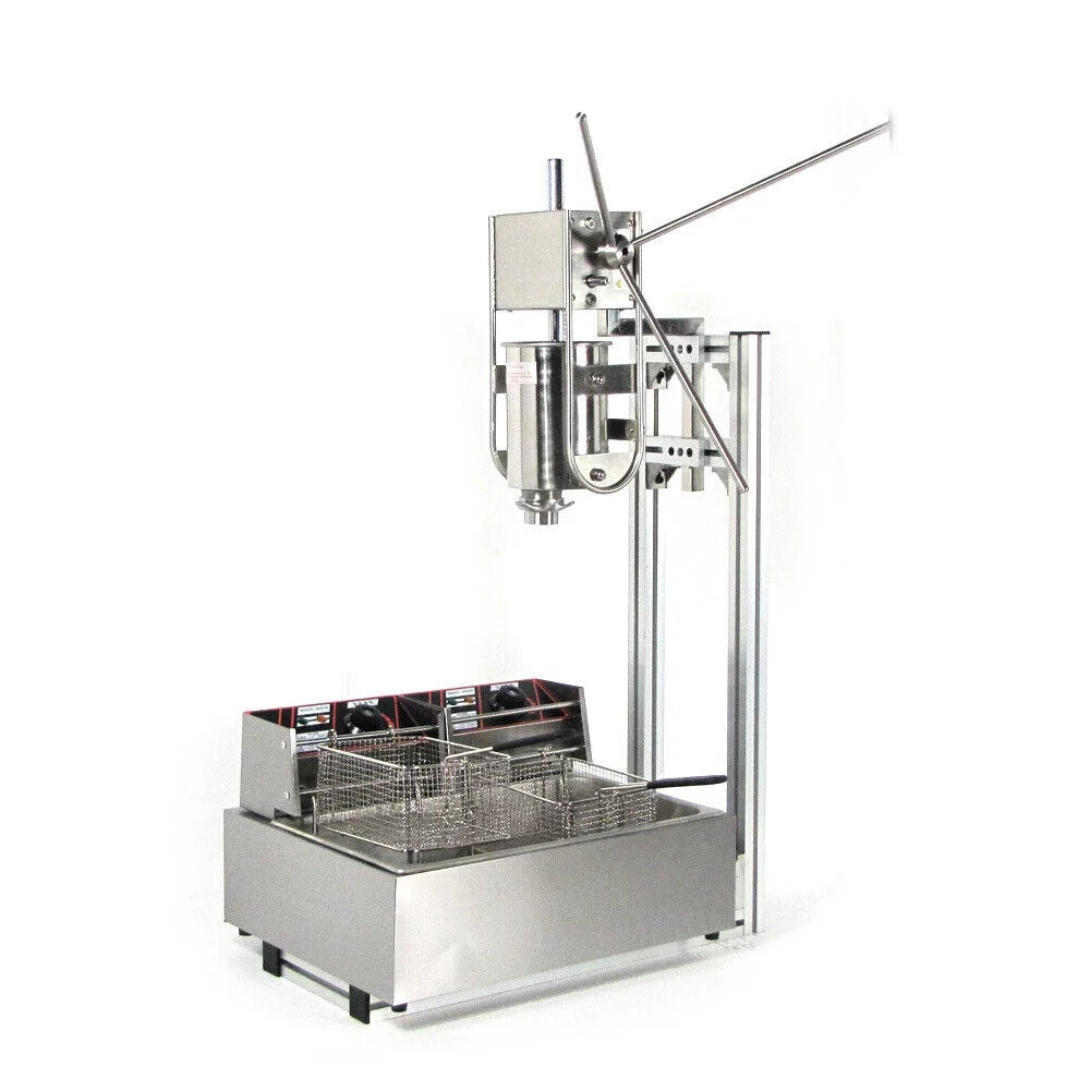 Manual Stainless Steel Vertical Sausage Stuffer with Fryer 2 in 1 Sausage Maker Spanish Churro Maker 12L Fryer A83077