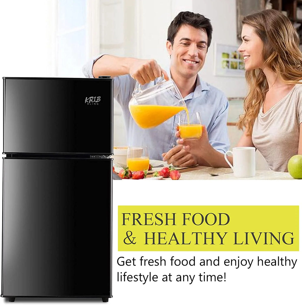 Black 3.2 Cu ft Two Door Mini Fridge with Freezer E39703