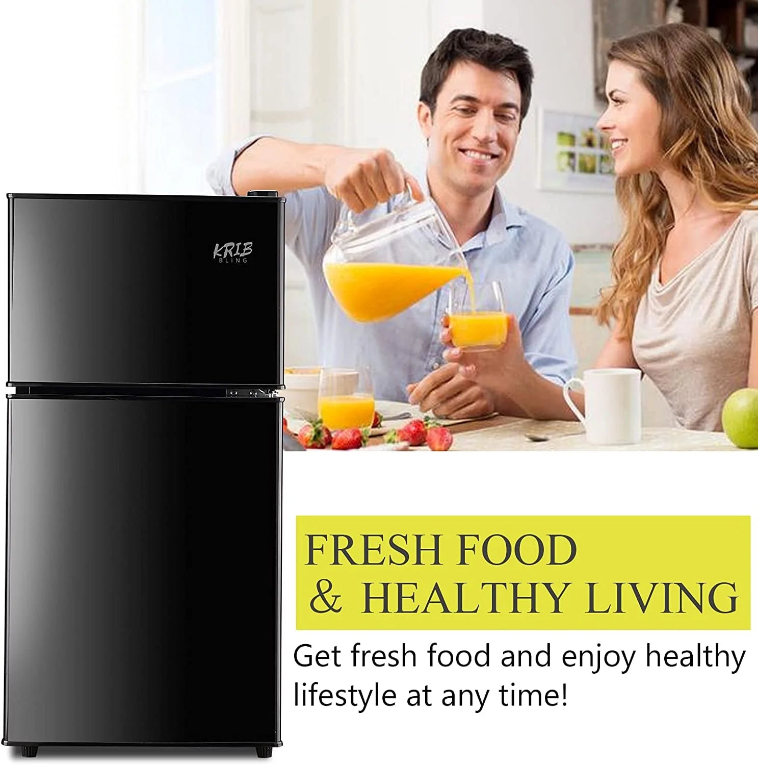 Black 3.2 Cu ft Two Door Mini Fridge with Freezer E39703