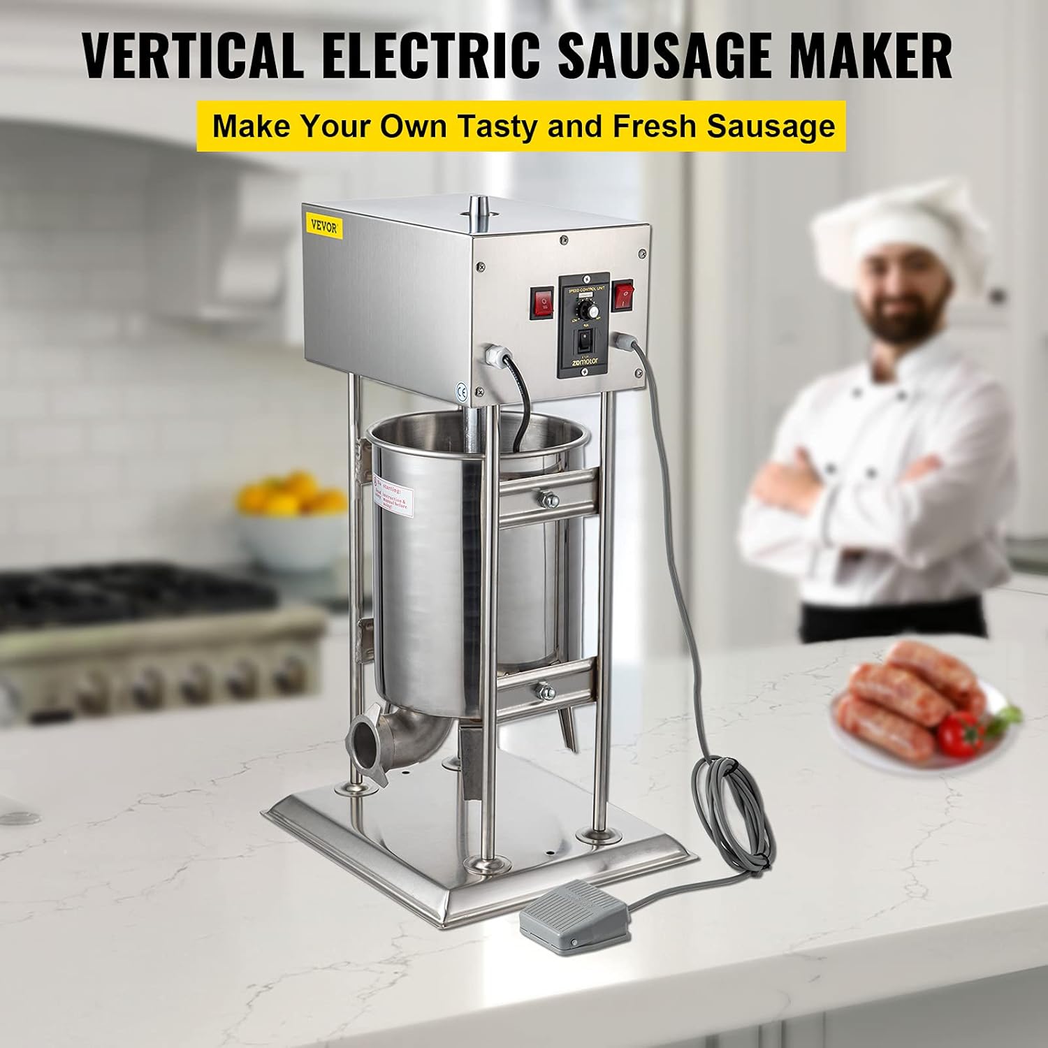 Electric Sausage Stuffer 10L Capacity, Vertical Meat Stuffer Variable Speed, Stainless Steel Sausage Filler with 4 Sausage Tubes L562383