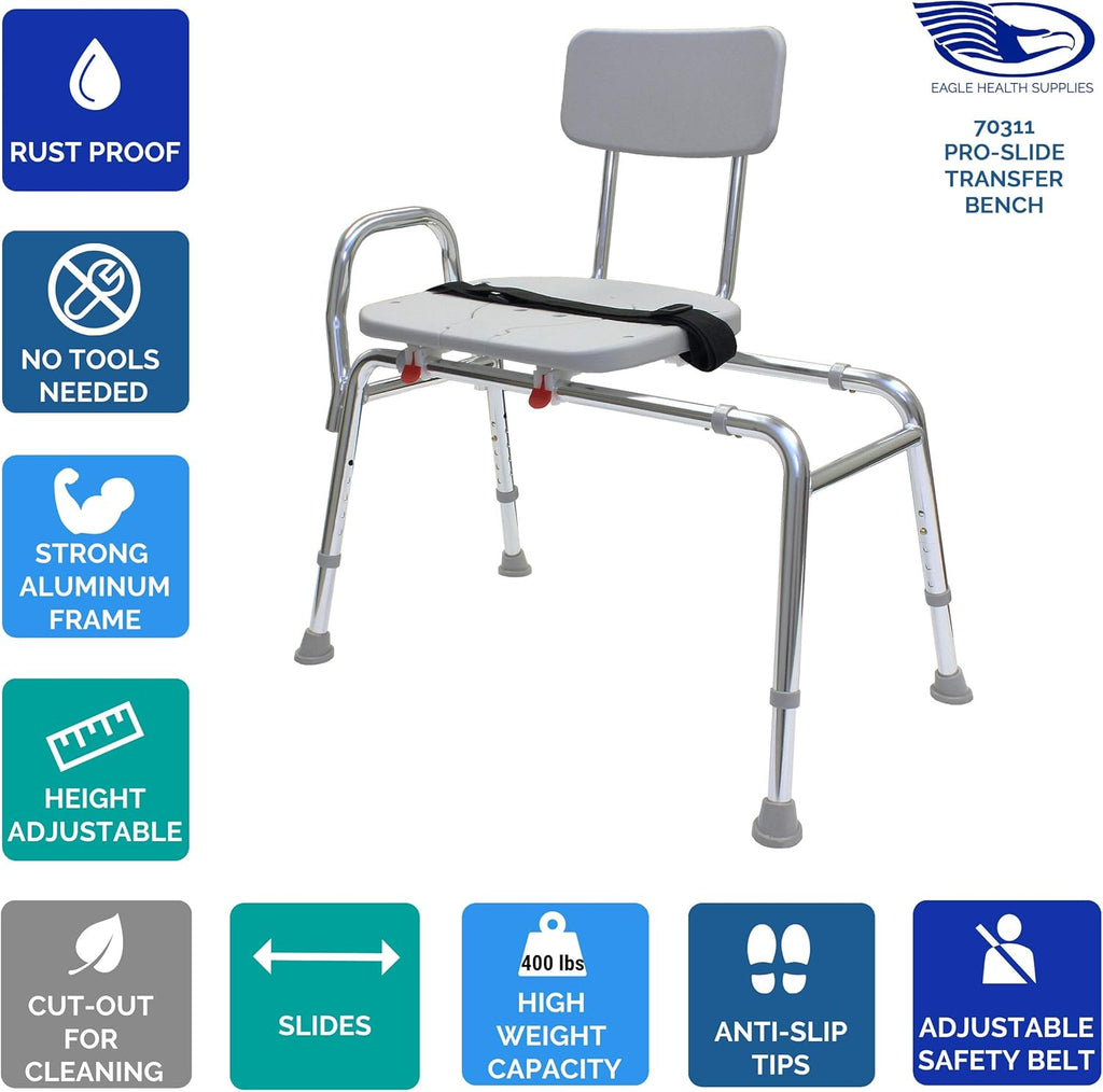 Bathtub Transfer Bench and Sliding Shower Chair with Cut Out R190