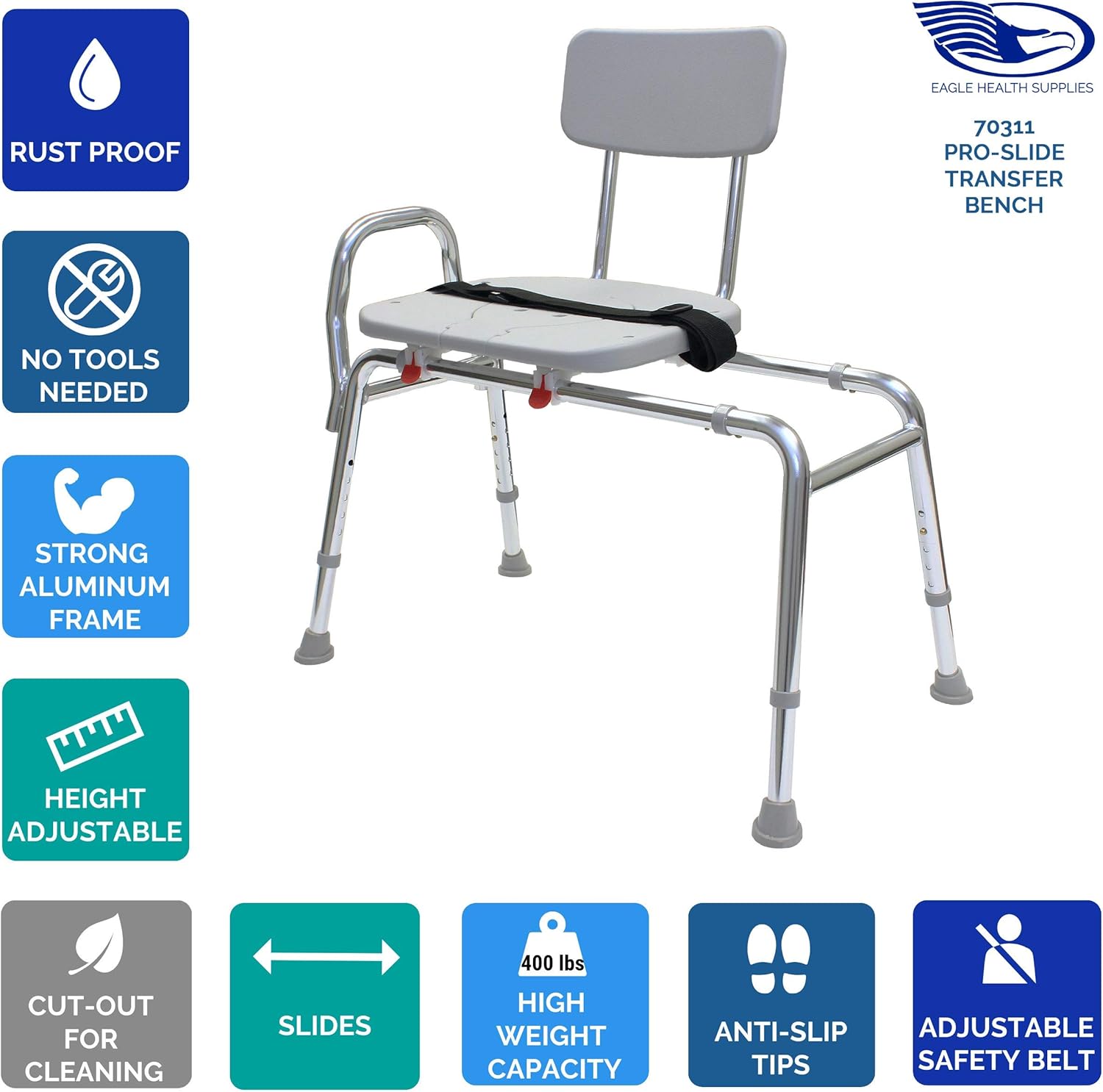 Bathtub Transfer Bench and Sliding Shower Chair with Cut Out R190