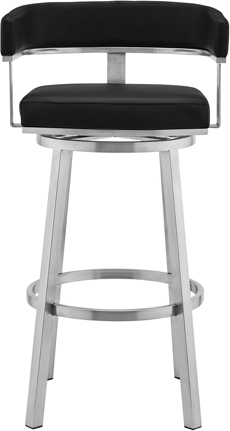 Black Faux Leather and Brushed Stainless Steel Swivel Bar Stool J227