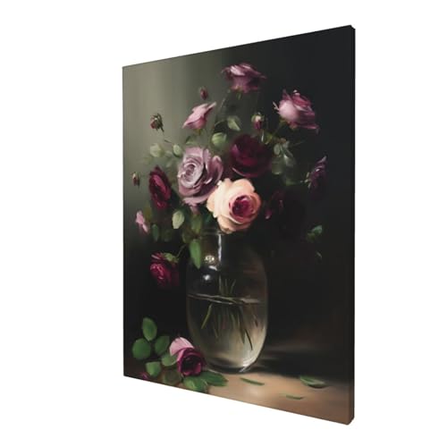 Watercolor Gothic Rose Floral Canvas Wall Art Unframed I142
