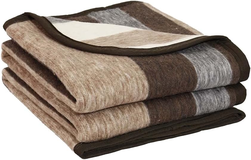 Beige/Brown/Gray Full/Queen Alpaca Sheep Wool Blanket T499
