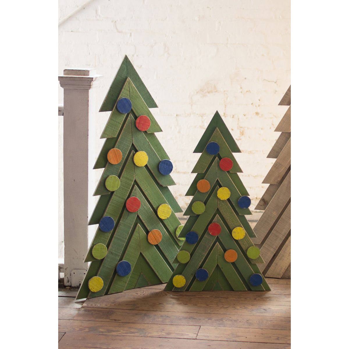 Set of 2 Green Wooden Christmas Trees I717108
