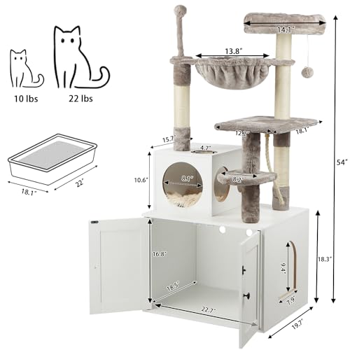 Large Wood Cat Tree with Litter Box Enclosure B68128
