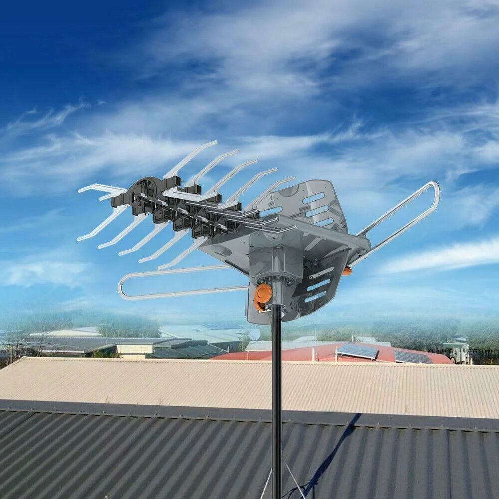 Outdoor Amplified HDTV TV Antenna UHF VHF 360° Rotation Remote 300mile 4K 1080P F7630