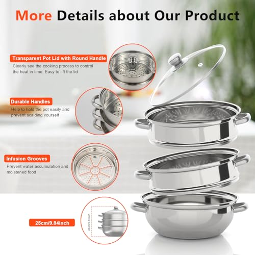 5-Tier Stainless Steel Steamer with Tempered Glass Lid T387231