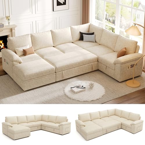 Dark Grey 7 Seat Modular Sectional Sofa with Pull Out Bed Q9448