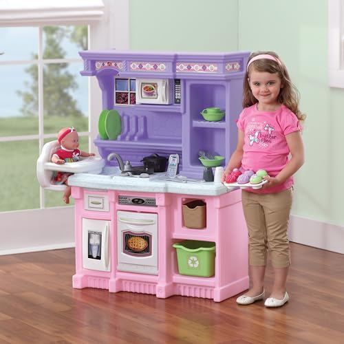 Pink Purple Kids Play Kitchen with 30 Piece Toy Accessories O304852