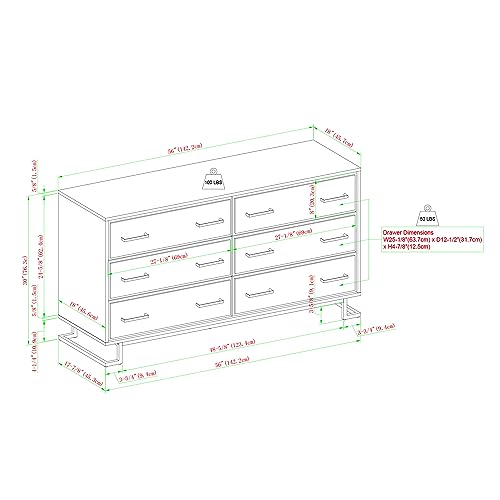 56 Inch Coastal Oak 6-Drawer Metal and Wood Dresser R60909