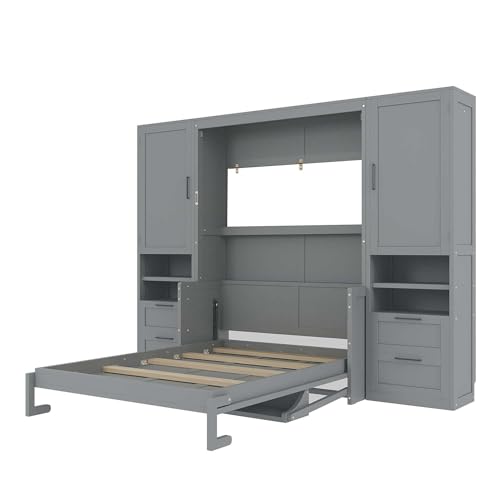 Gray Queen Size Murphy Bed with Desk M925