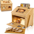 Large Wooden Bamboo Bread Box with Cutting Board W43439