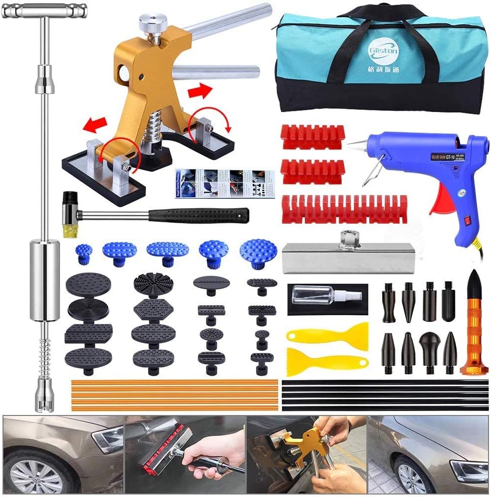 53pcs Paintless Dent Repair Kit with Slide Hammer T-Bar Dent Puller and Adjustable Gold Dent Lifter Puller Y261253