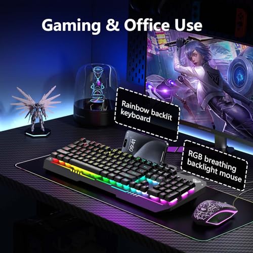 Gaming Keyboard and Mouse Combo with RGB Backlit, All-Metal Panel, Anti-Ghosting, USB Wired E96833