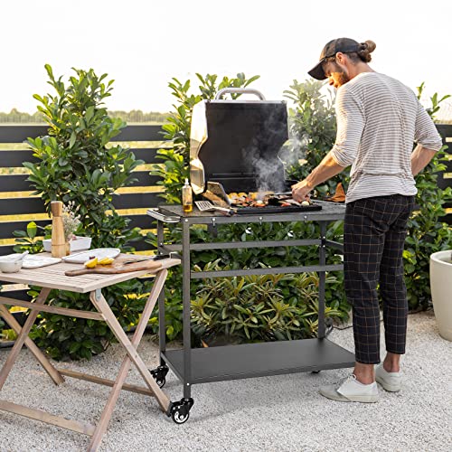 Outdoor Grill Table with Storage on Wheels Y141
