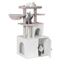 White Wooden Cat Litter Box Enclosure with Cat Tree Tower and Condo Y530