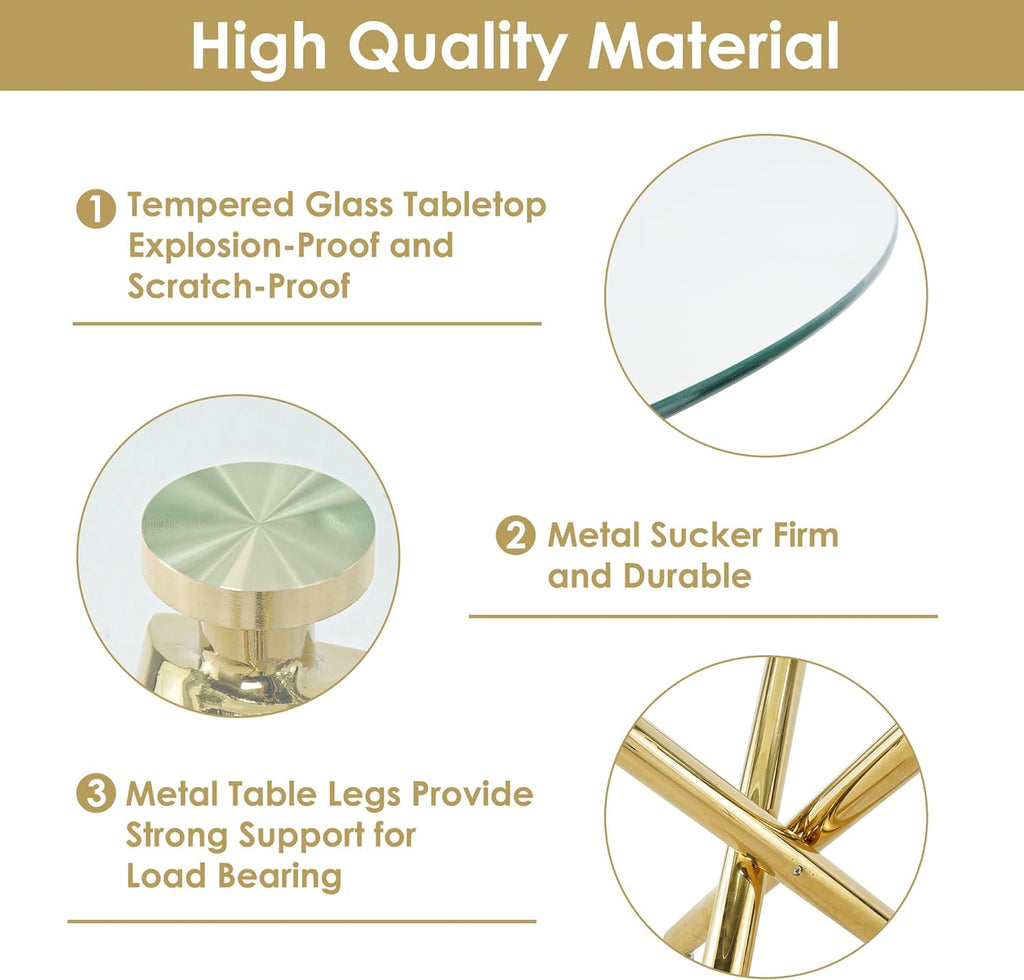 Gold Round Glass 7 PCS Dining Table Set with Clear Acrylic Chair U3620