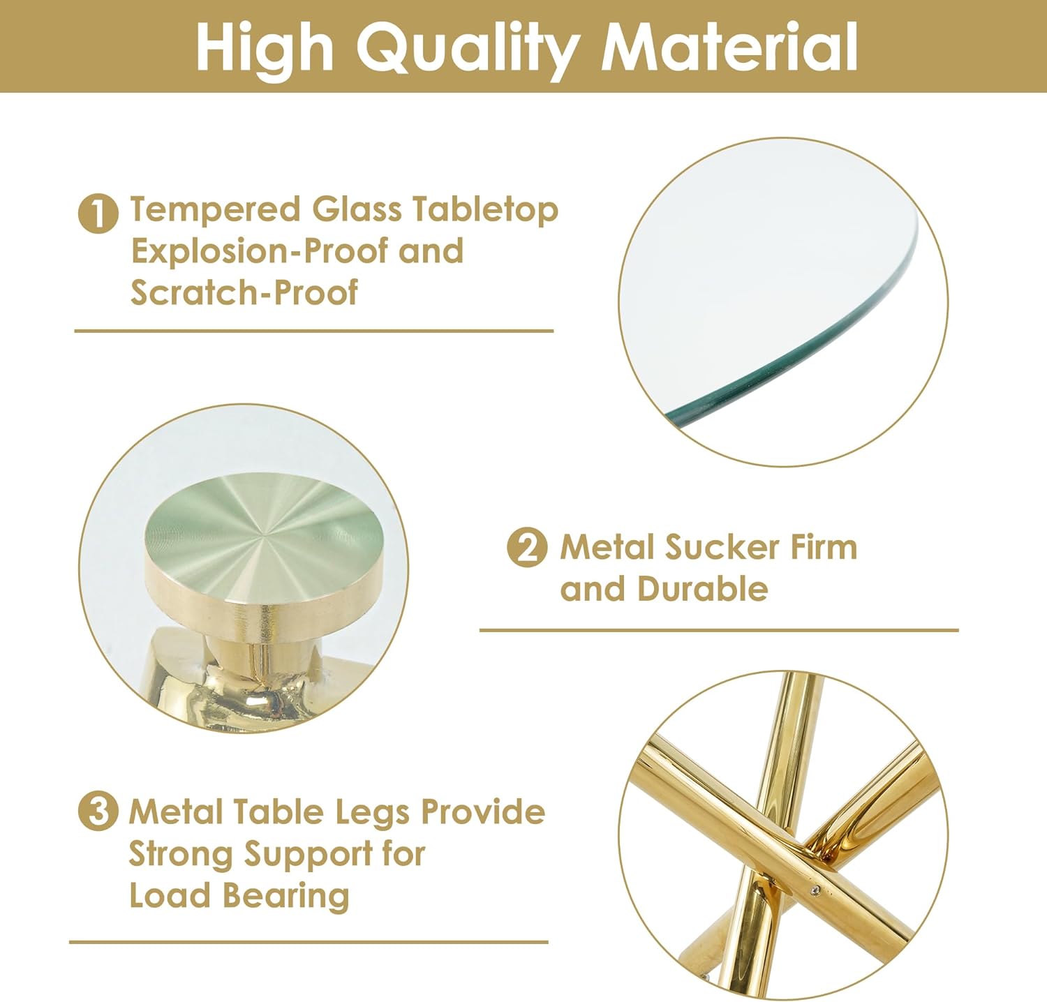 Gold Round Glass 7 PCS Dining Table Set with Clear Acrylic Chair U3620