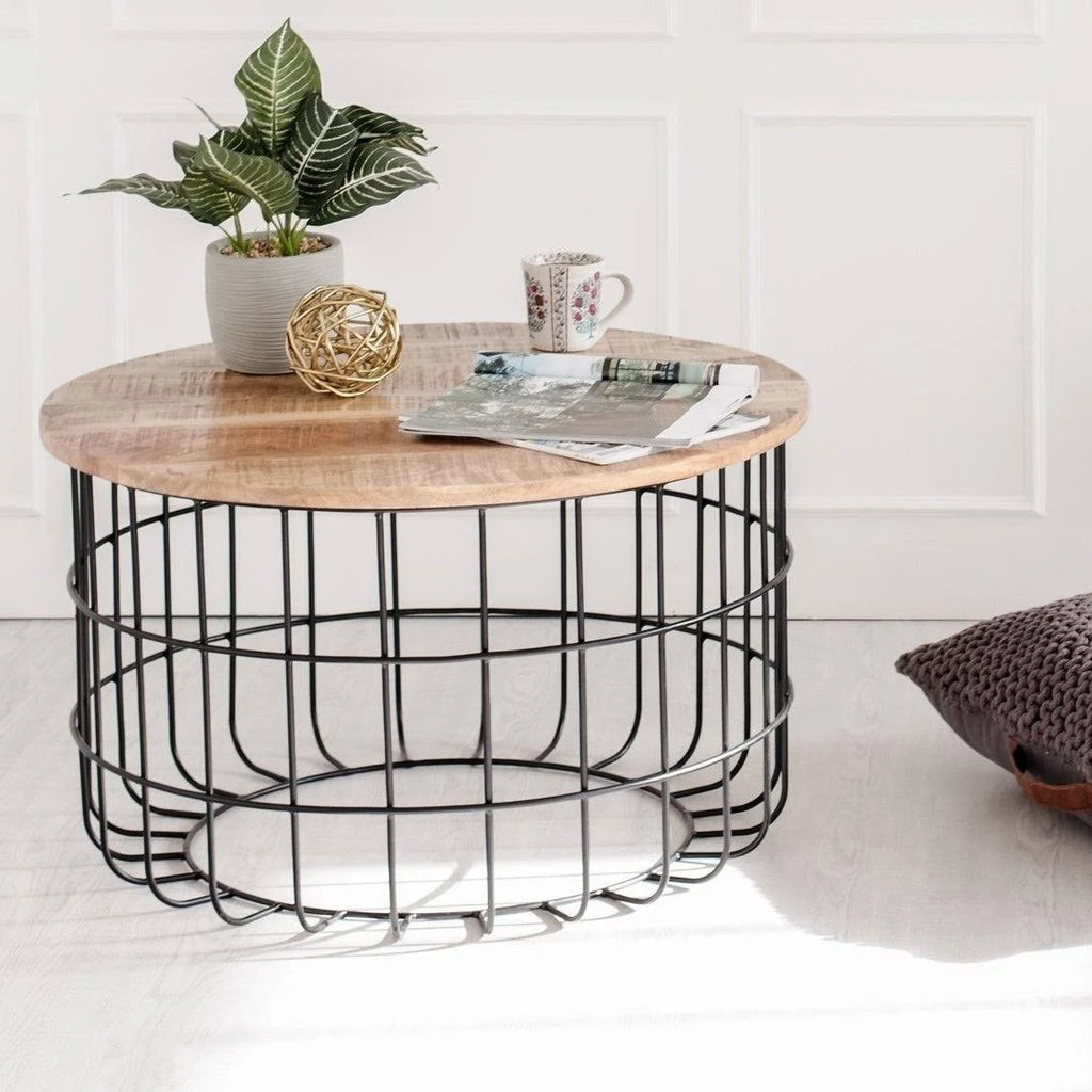 Black and Natural Wood Cage Coffee Table Q53123