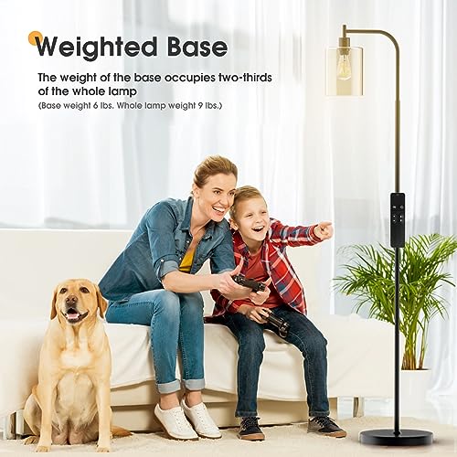 LED Floor Lamp with Glass Lampshade, Gold E46392