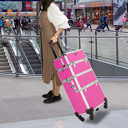 3 in 1 Rolling Makeup Train Case, Aluminum Cosmetic Case on Wheels V8512