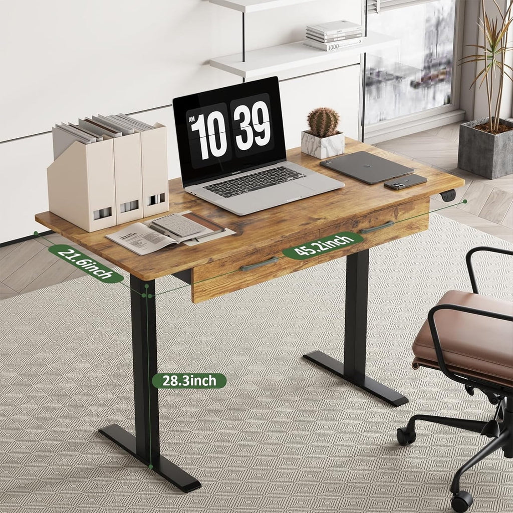 45" Electric Standing Desk with 2 Drawers Adjustable Height D96356