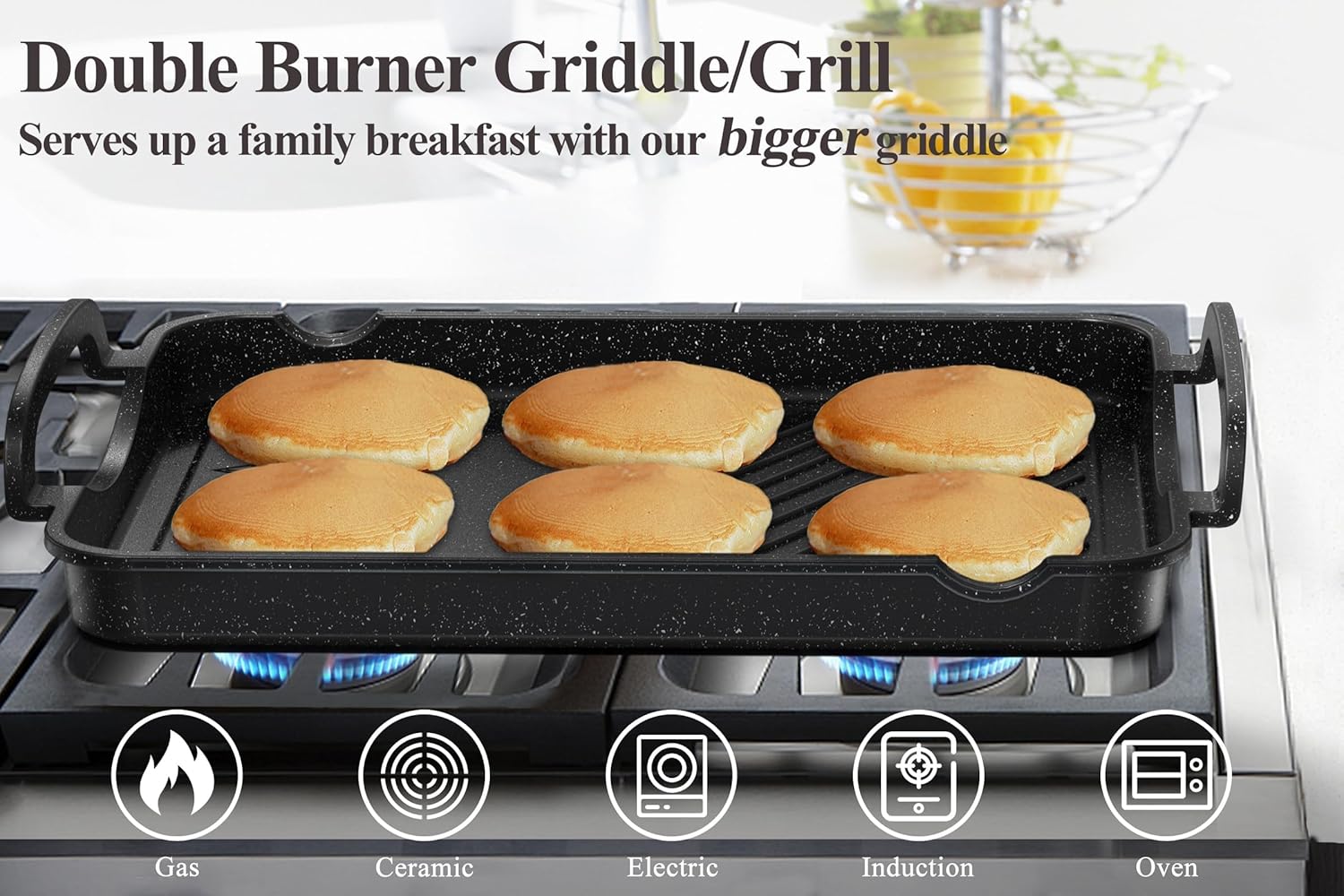 Nonstick 16.5"x12.0" Double Burner Granite Griddle Pan M6887