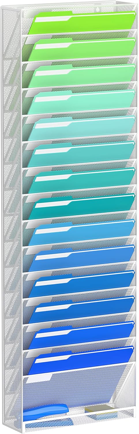 16-Tier White Mesh Wall File Organizer N8241