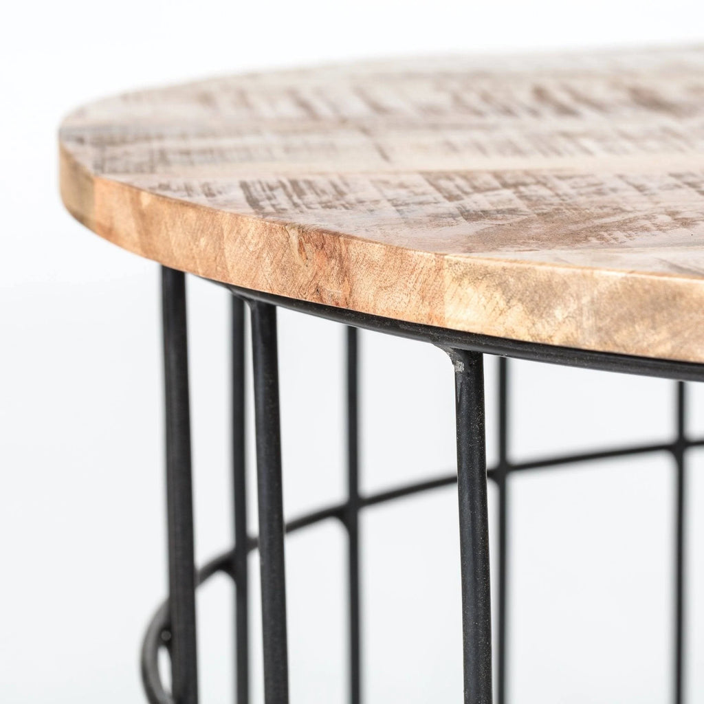 Black and Natural Wood Cage Coffee Table Q53123