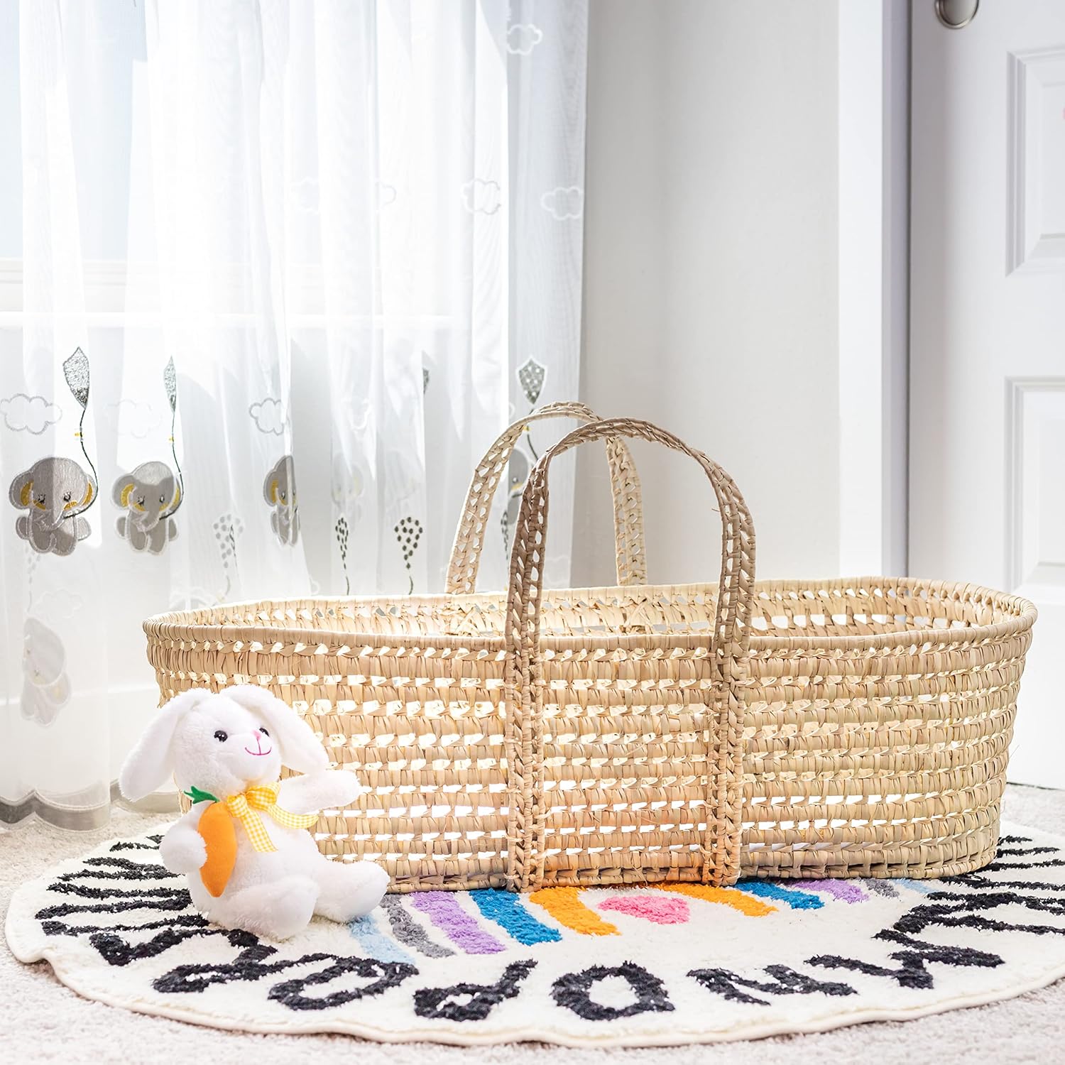 Natural Wicker Moses Basket with Mattress and Sheet Q313895