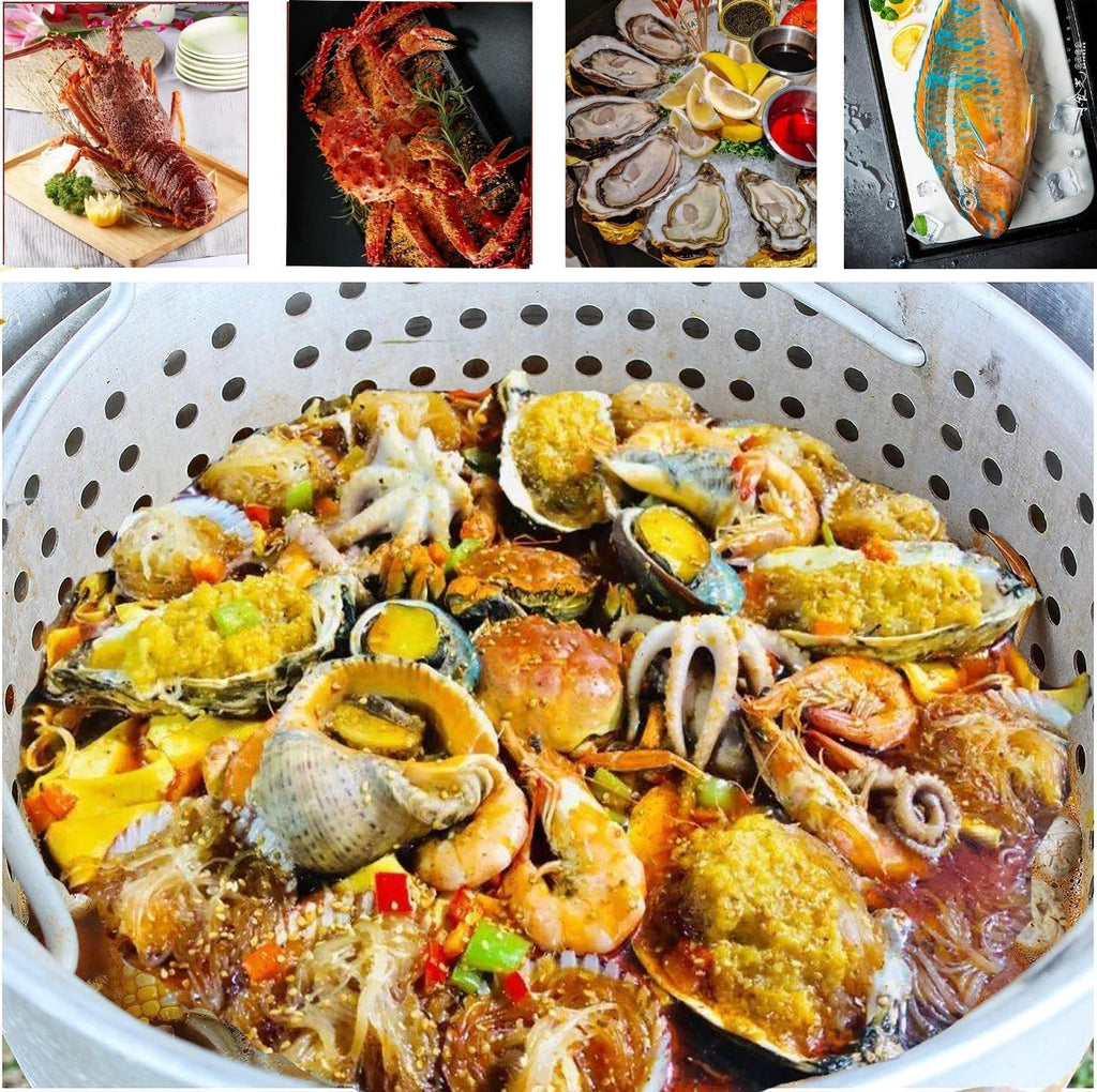 80 Qt Aluminum Seafood Boil Pot with Steam Basket and Propane Jet Burner Z1446