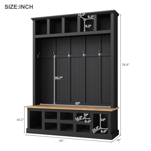 White 47.2'' Wood Hall Tree with Shoe Storage Bench O215