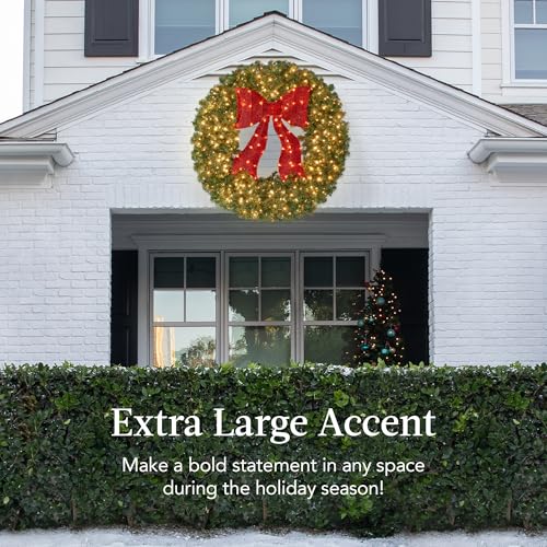 36in Artificial Pre-Lit Fir Christmas Wreath with 150 LED Lights L4266