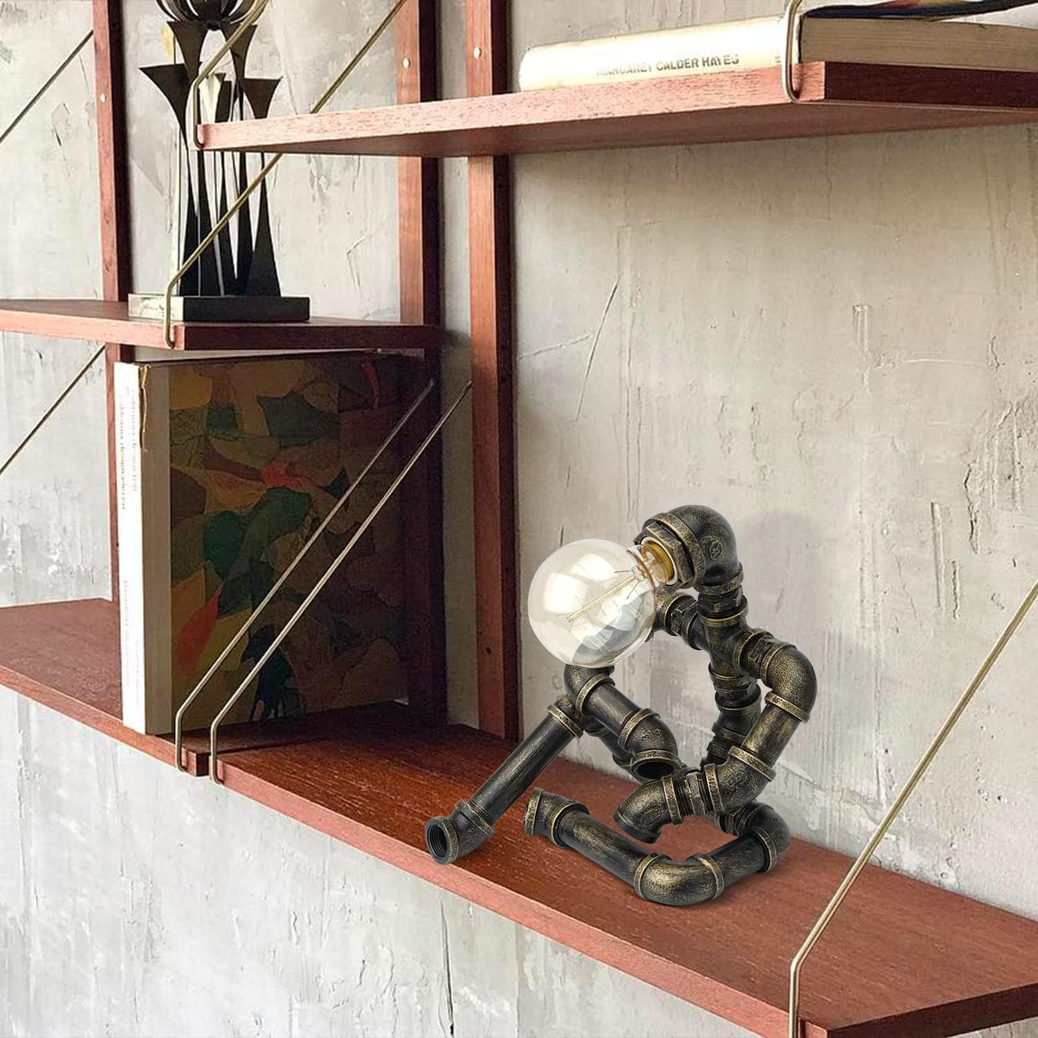 Bronze Iron Pipe Table Lamp with Button Switch J66513