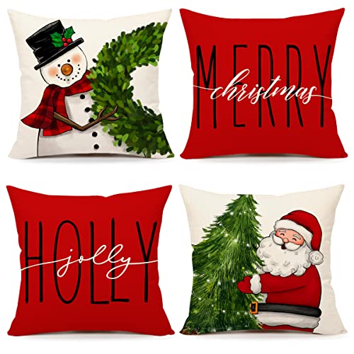 Red Christmas Pillow Covers 18x18 Set of 4 A314
