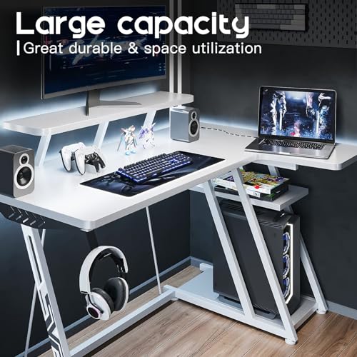 Black 55 Inch L Shaped Gaming Desk with LED Lights I4145