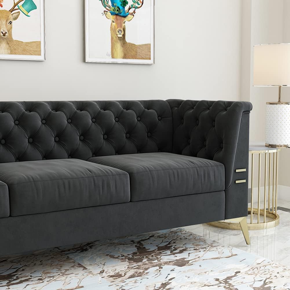 Dark Grey Velvet Chesterfield 3 Seater Sofa Z72737