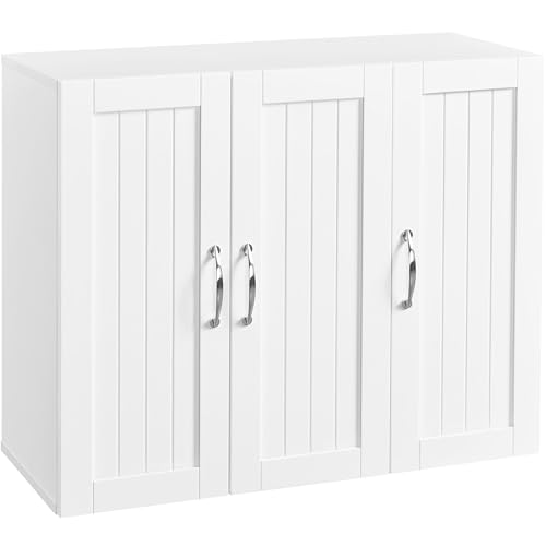 White Bathroom Wall Cabinet with Three Doors and Adjustable Shelf G6944