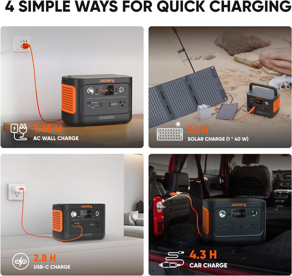 Portable Power Station with 40W Solar Panel, 288Wh LiFePO4 Battery, 300W AC Outlet P439