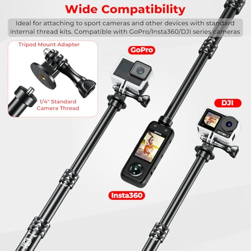 Aluminum Alloy Motorcycle Camera Mount Kit with 360° Rotating Heavy-Duty Bike Handlebar Anti-Theft Clamp Mount with Extendable Selfie Stick F851