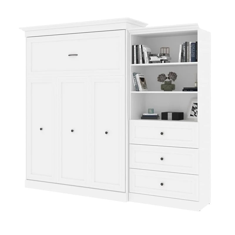 White Wood Queen Murphy Bed with Drawers A632006