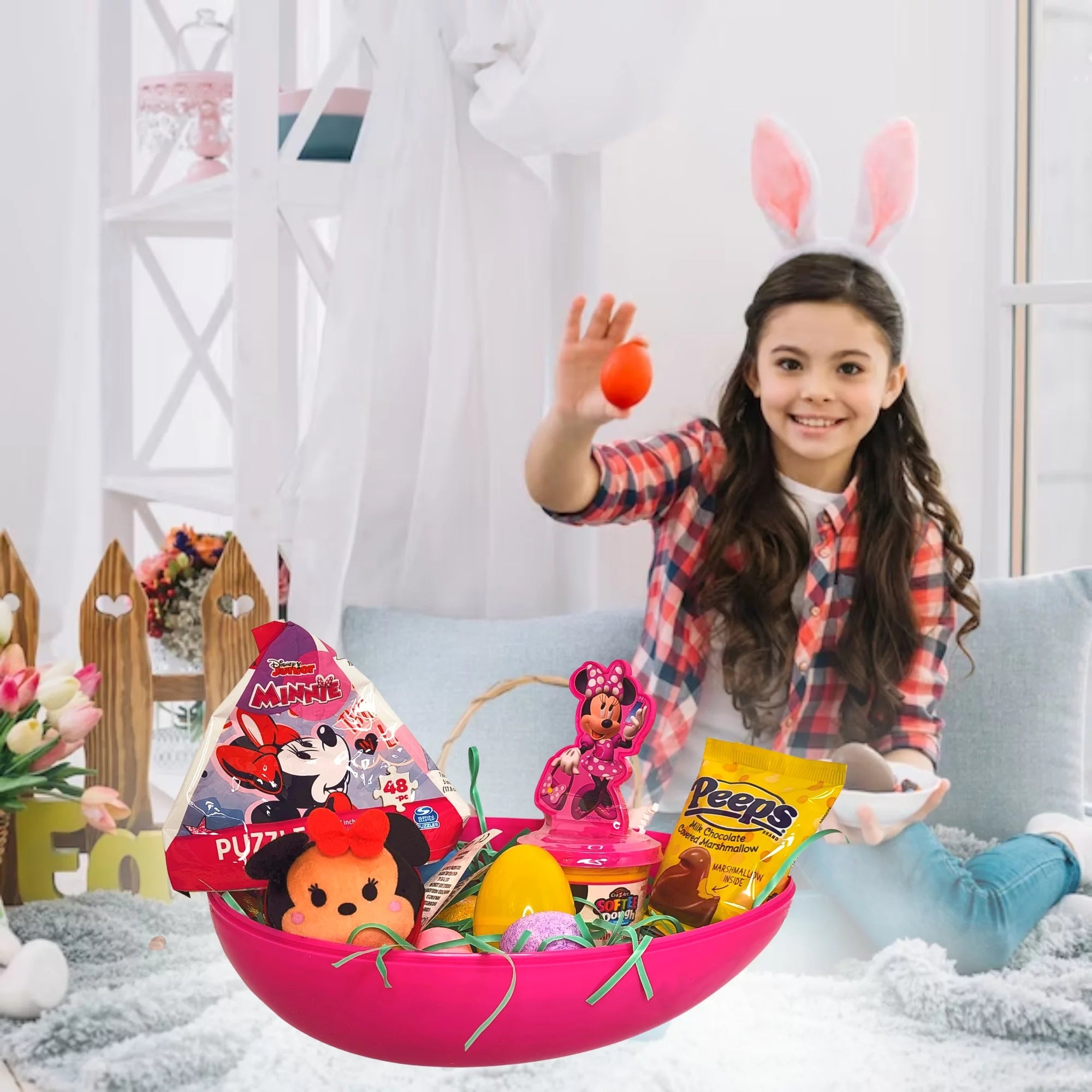 Jumbo Egg with Minnie Mouse Plush Toy Kiddy Dough Figure Eggs Candies Reusable Plastic Egg-Shaped Container R444470